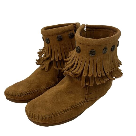 MINNETONKA Leather Fringe Booties SZ 6 - Picture 1 of 11